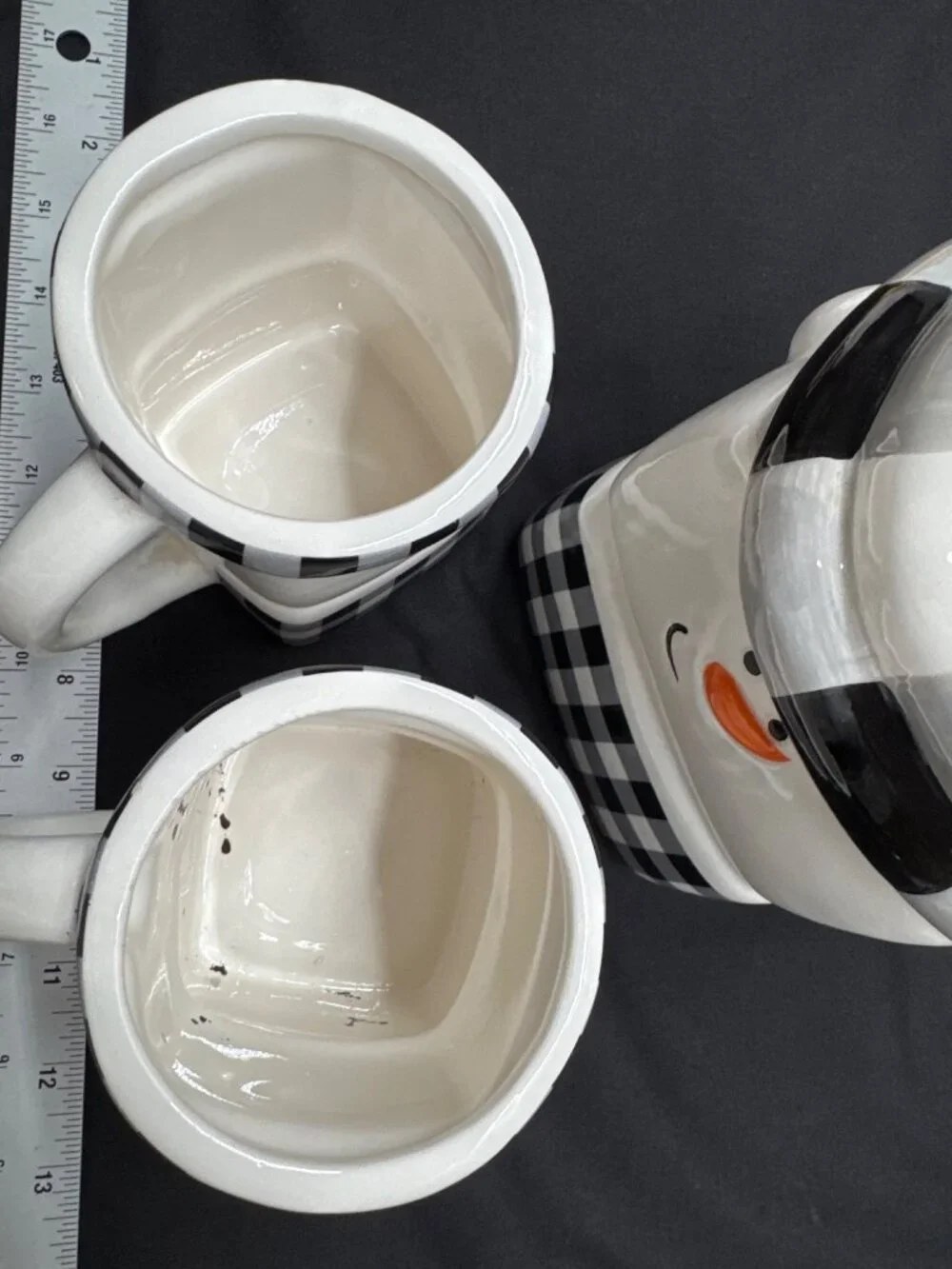Joyous Snowman 2025 Ceramic Jar & Mug Set With Black & White Buffalo Check Desig